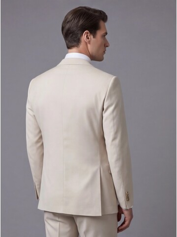 Beyaz Yünlü Mono Yaka Comfort Fit Takım Elbise