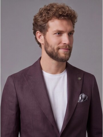 Bordo Keten Sivri Yaka Comfort Fit Torba Cep 2 Düğme Takım Elbise