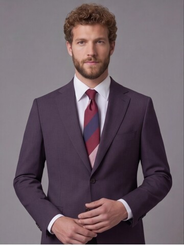 Bordo Mono Yaka Comfort Fit 2 Düğmeli Takım Elbise