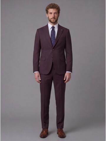 Burgundy Notch Lapel Slim Fit 2-Button Suit