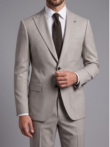 Mens Pinstripe Beige Comfort Fit Suit
