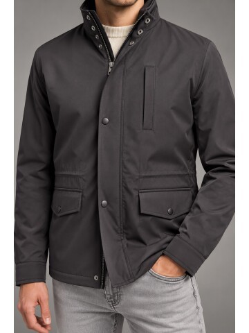 Erkek Koyu Kahverengi Dik Yaka Comfort Fit Torba Cepli Mont