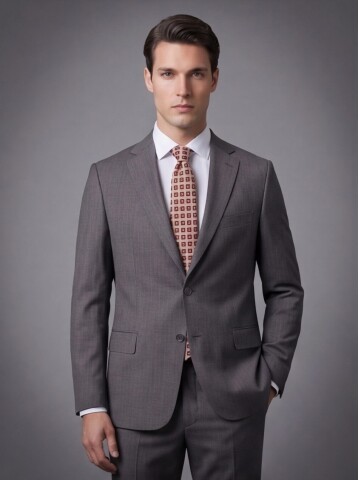 Füme Yünlü Mono Yaka Regular Fit 2 Düğme Takım Elbise