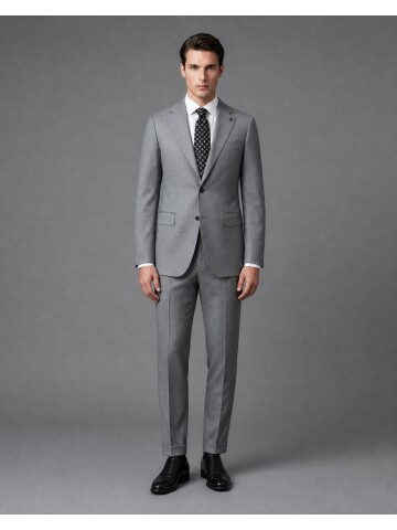 Gri Comfort Fit Mono Yaka Yünlü Takım Elbise
