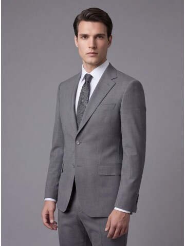 Gri Mono Yaka İki Düğmeli Slim Fit Takım Elbise