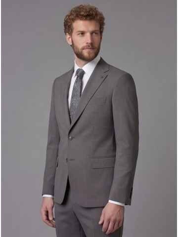 Gri Mono Yaka Slim Fit 2 Düğme Takım Elbise