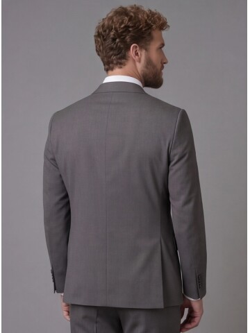 Gri Mono Yaka Slim Fit 2 Düğme Takım Elbise