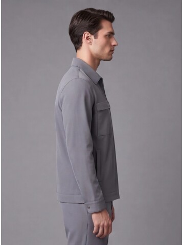 Grey Zippered Safari Pocket Comfort Fit Casual Suit