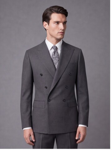 Grey Wool Double-Breasted Suit
