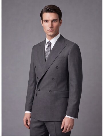 Grey Wool Double-Breasted Suit
