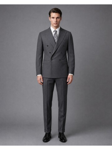 Grey Wool Double-Breasted Suit