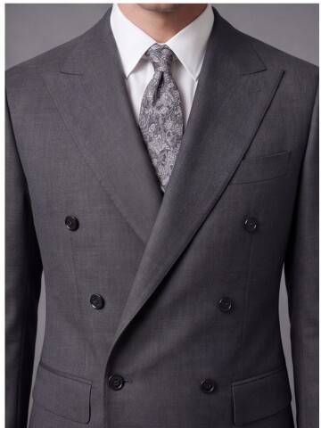 Grey Wool Double-Breasted Suit
