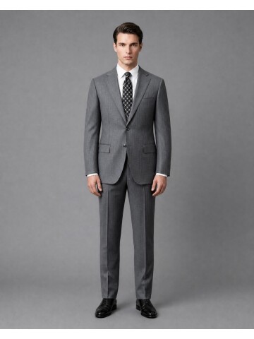 Grey Wool Regular Fit 2-Button Suit with Notch Lapel