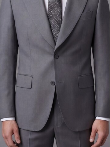 Gri Yünlü Sivri Yaka Comfort Fit Takım Elbise