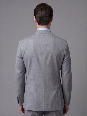 Gri Yünlü Sivri Yaka Kruvaze Regular Fit 6 Düğme Takım Elbise