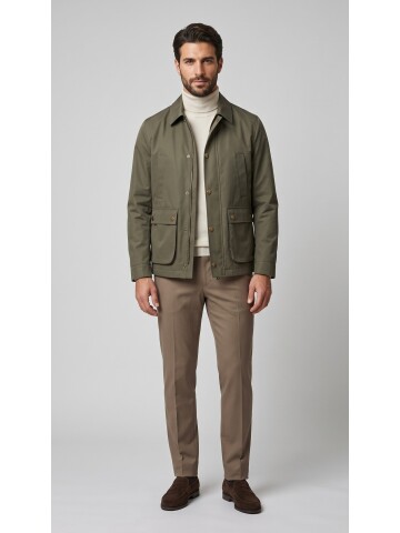 Haki Gömlek Yaka Comfort Fit Mont