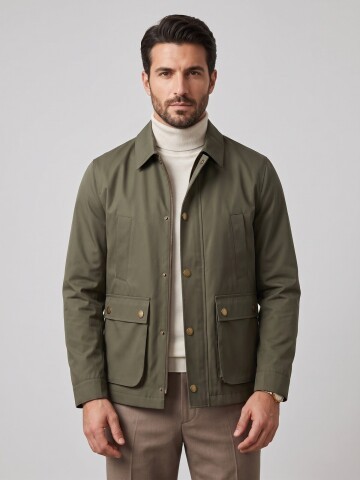 Haki Gömlek Yaka Comfort Fit Mont
