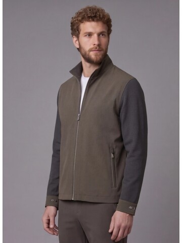 Haki Hakim Yaka Fermuarlı Comfort Fit Kısa Mont