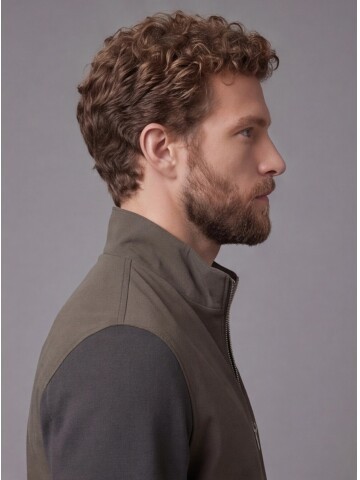 Haki Hakim Yaka Fermuarlı Comfort Fit Kısa Mont