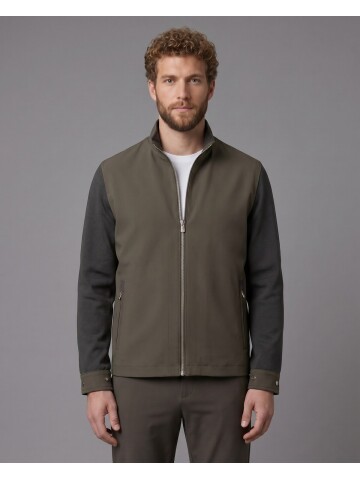 Haki Hakim Yaka Fermuarlı Comfort Fit Kısa Mont