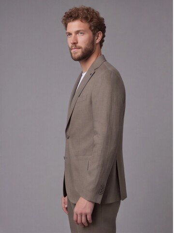 Haki Mono Yaka Slim Fit Torba Cep 2 Düğme Takım Elbise