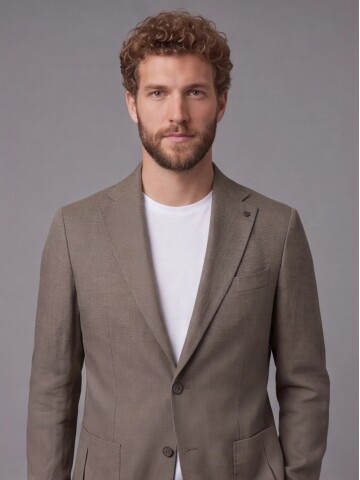 Haki Mono Yaka Slim Fit Torba Cep 2 Düğme Takım Elbise