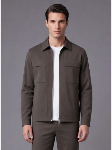 Khaki Safari Pocket Comfort Fit Zip-Up Sport Set