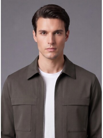 Khaki Safari Pocket Comfort Fit Zip-Up Sport Set