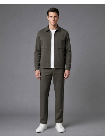 Khaki Safari Pocket Comfort Fit Zip-Up Sport Set