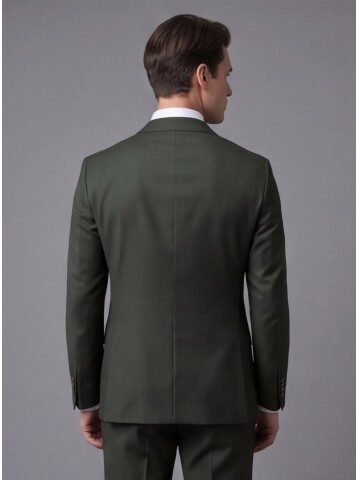 Haki Sivri Yaka İki Düğmeli Slim Fit Takım Elbise