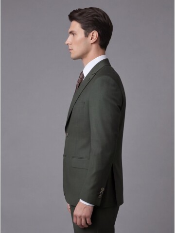 Haki Sivri Yaka İki Düğmeli Slim Fit Takım Elbise