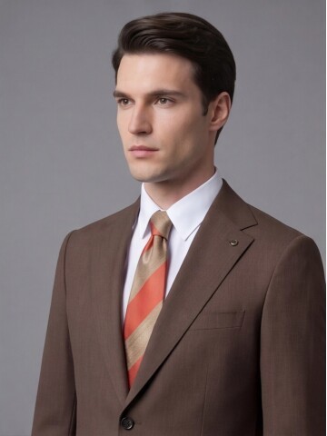 Kahverengi Mono Yaka İki Düğmeli Slim Fit Takım Elbise