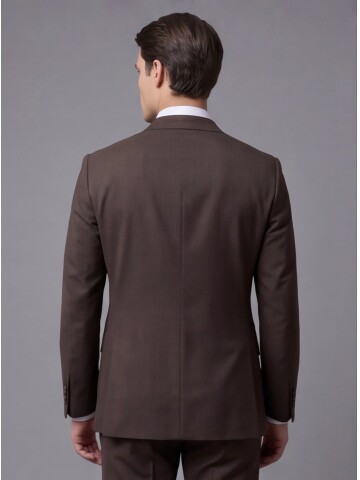 Kahverengi Mono Yaka İki Düğmeli Slim Fit Takım Elbise