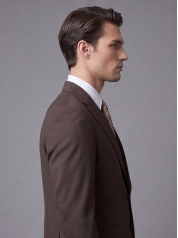 Kahverengi Mono Yaka İki Düğmeli Slim Fit Takım Elbise