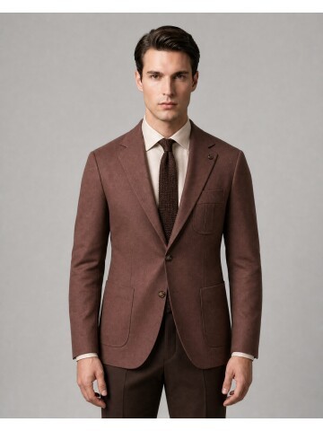 Brown Notch Lapel Pleated Patch Pocket Blazer