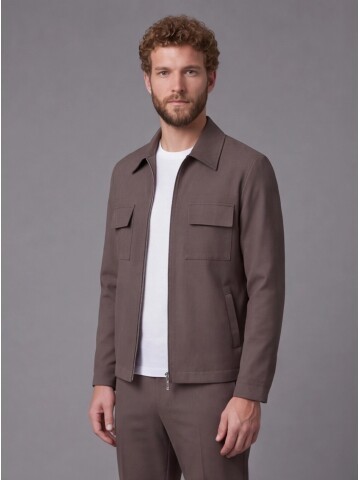 Brown Safari Pocket Zippered Sport Suit