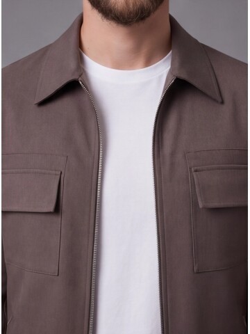 Brown Safari Pocket Zippered Sport Suit