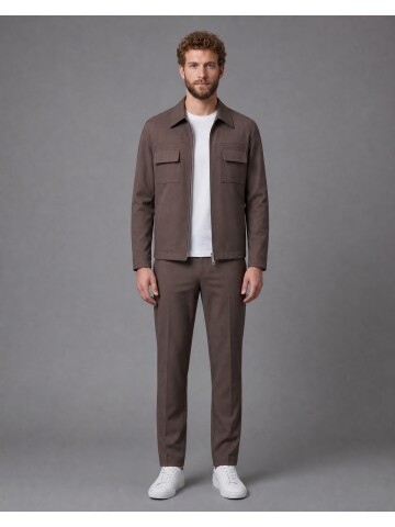Brown Safari Pocket Zippered Sport Suit