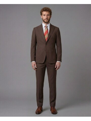 Brown Peak Lapel Slim Fit 2-Button Patch Pocket Suit