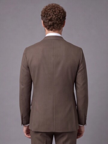 Kahverengi Slim Fit Mono Yaka 2 Düğmeli Takım Elbise