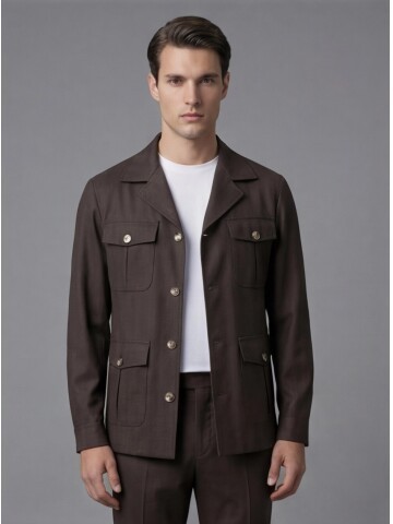 Dark Brown Comfort Fit Unlined Safari Sport Suit