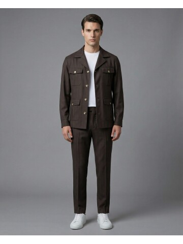 Dark Brown Comfort Fit Unlined Safari Sport Suit