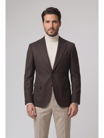 Koyu Kahverengi Mono Yaka Comfort Fit Ceket