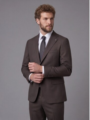 Koyu Kahverengi Mono Yaka Comfort Fit Takım Elbise