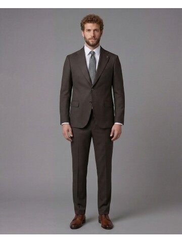 Dark Brown Notch Lapel Comfort Fit Suit