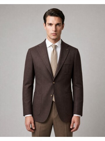 Dark Brown Notch Lapel Pleated Patch Pocket Blazer