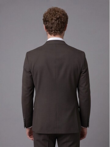 Koyu Kahverengi Mono Yaka Slim Fit 2 Düğme Takım Elbise