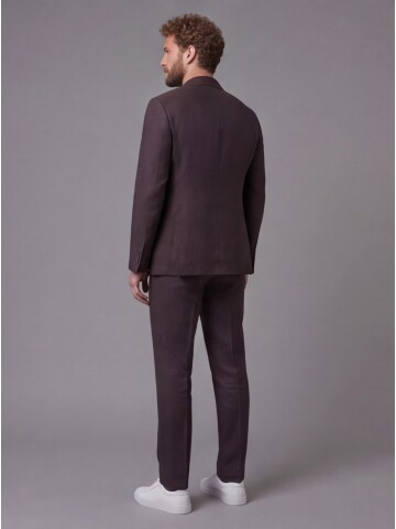 Koyu Kahverengi Mono Yaka Slim Fit Torba Cep 2 Düğme Takım Elbise