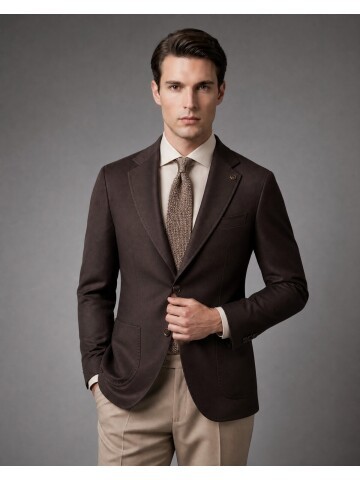 Dark Brown Notch Lapel Slim Fit Patch Pocket Blazer