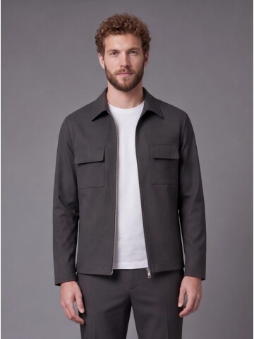 Dark Brown Safari Pocket Zippered Sport Suit
